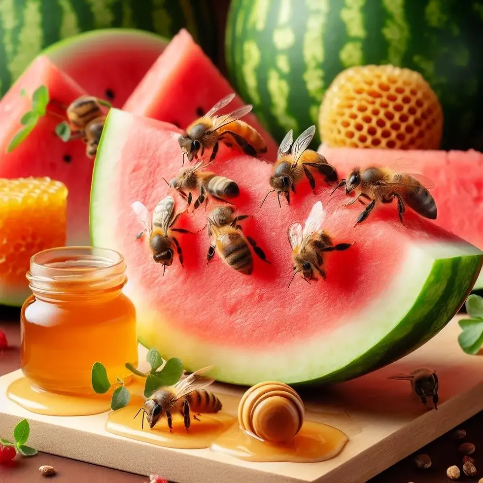 Two signs of summer - honeybees and watermellon