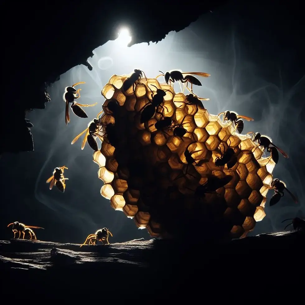 Wasps on their comb