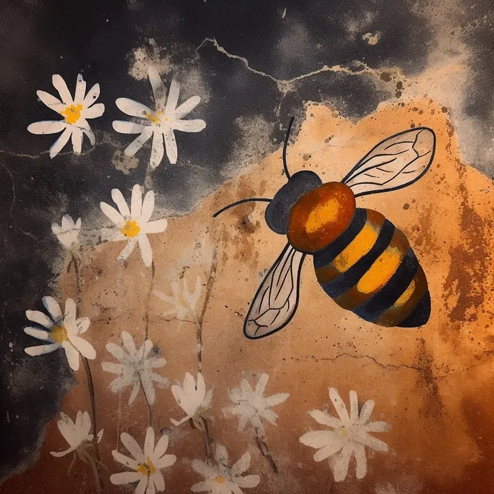 Old rock painting of a bee