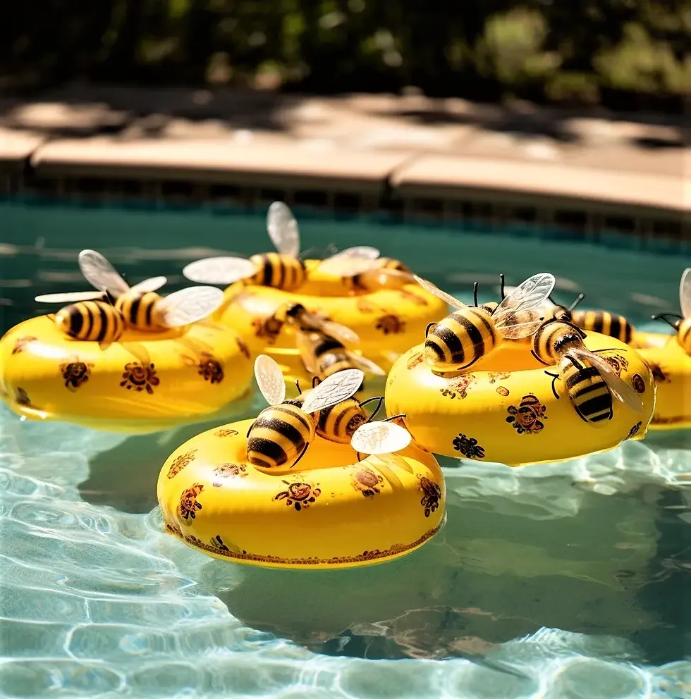 Honeybees on a raft in a pool