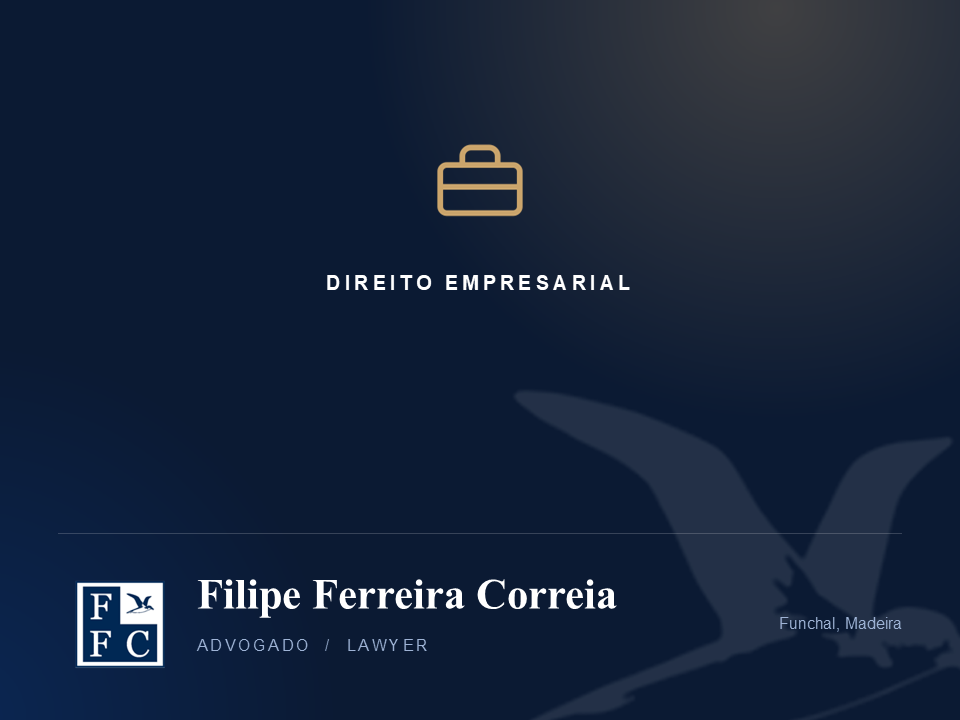 Imagem que representa a identidade visual do escritório do Dr. Filipe Ferreira Correia, com o logotipo e a identificação da área jurídica Direito Empresarial