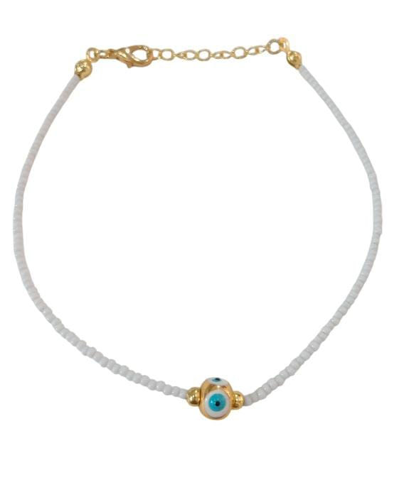 Tobillera Ojo Turco Blanco mostacilla