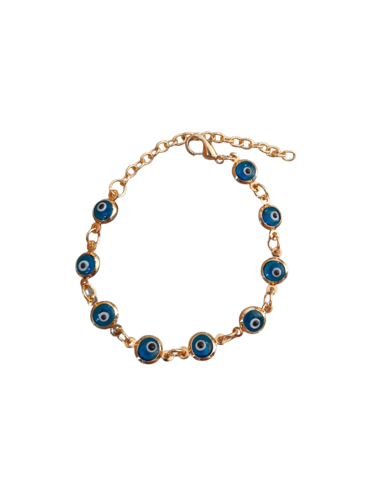 PULSERA 9 OJO TURCO TURQUESA Dorada