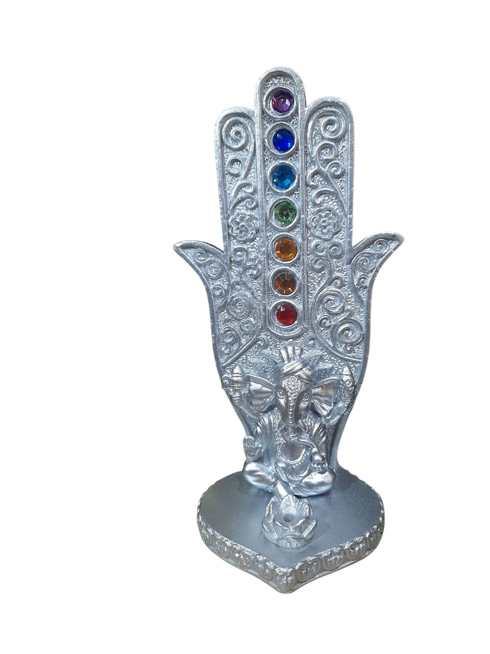 Mano Hamsa Siete Chakras Con Ganesh Plateada
