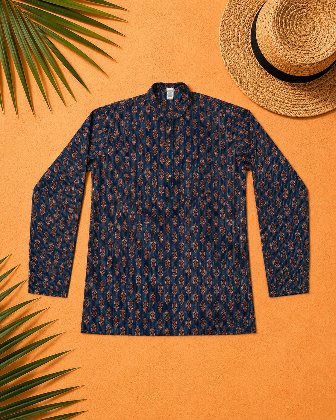 CAMISA KURTA CABALLERO AZUL OSCURO