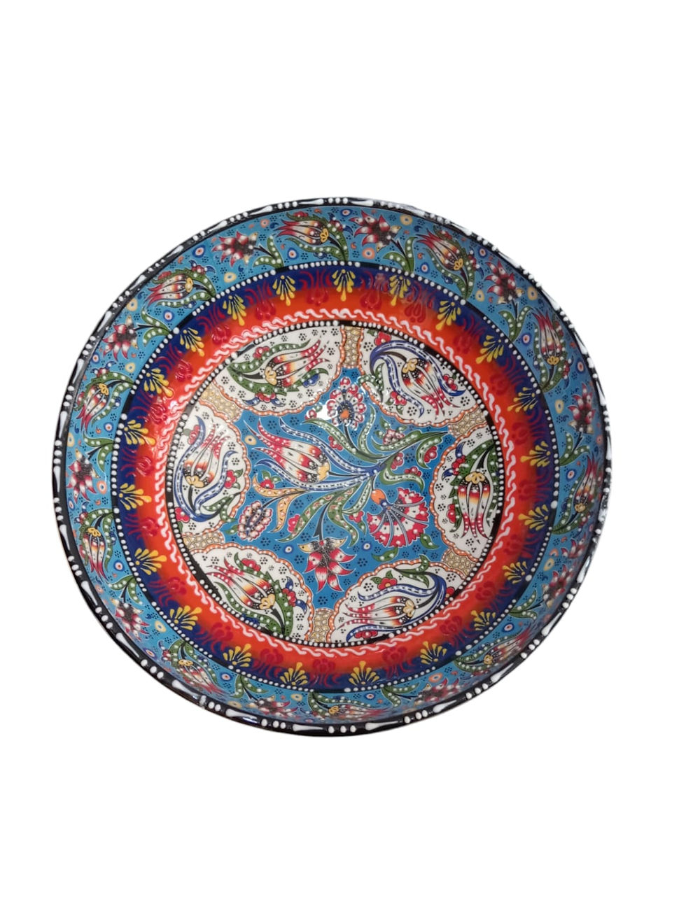 Vasija Cerámica 25cm azul-flores