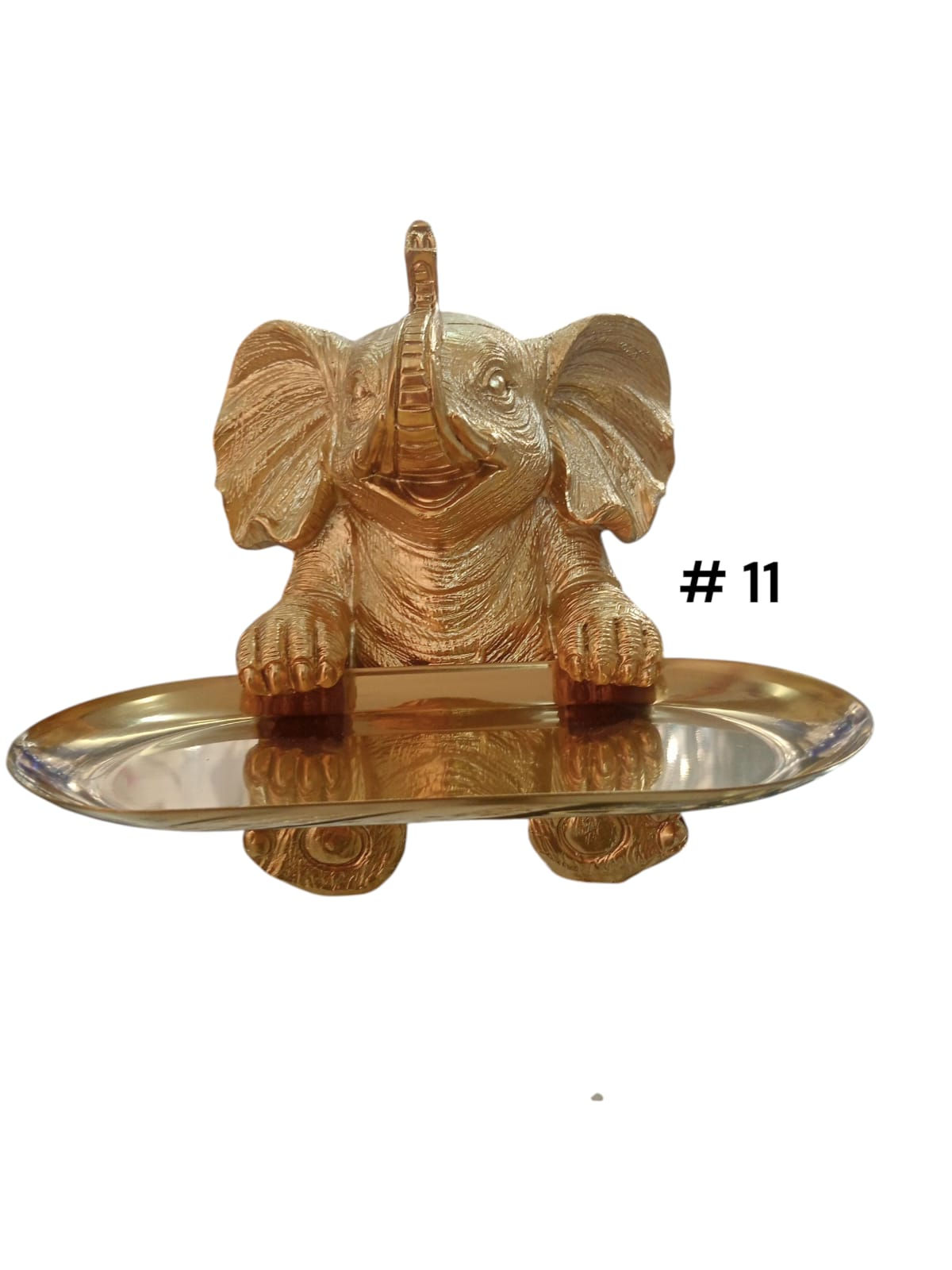Elefante Resina Con Bandeja Dorado #11