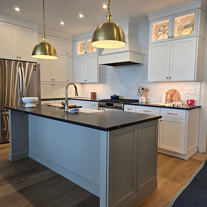 Remodeled Kitchen, cabinets, backsplash, custom made island, all new electrical and flooring FM Contractors And Remodelers, Maine