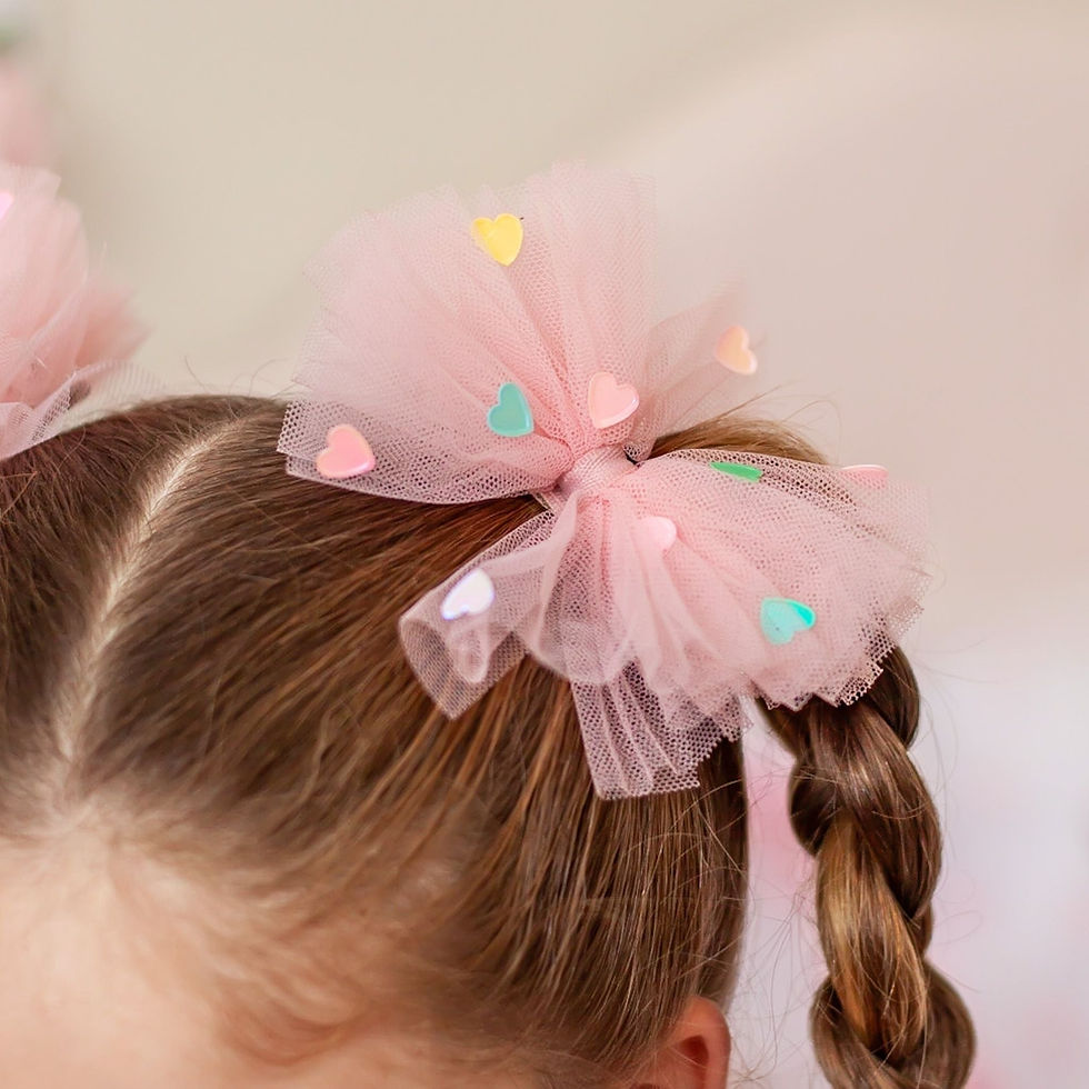 Thumbnail: Apricot Pink Tulle Hearts Bow