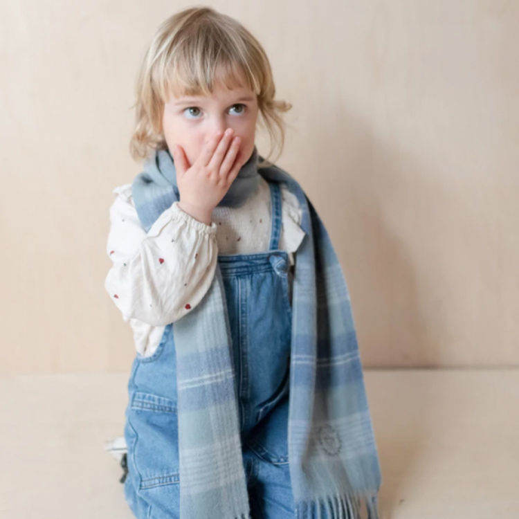 Thumbnail: Lambswool Kids Scarf - Blue Check