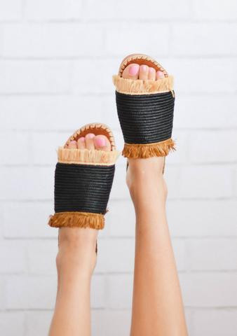 PROUD MARY Raffia Desert Fringe Slide Sandal