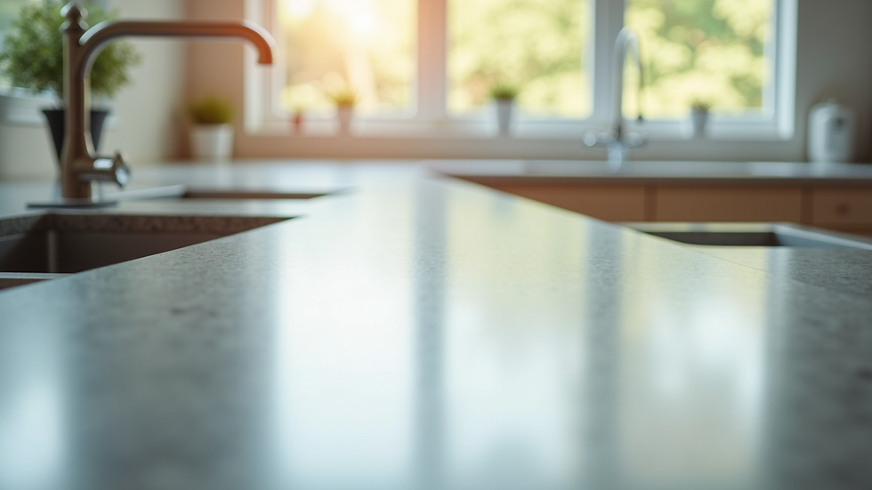 High angle view of a sparkling clean kitchen countertop