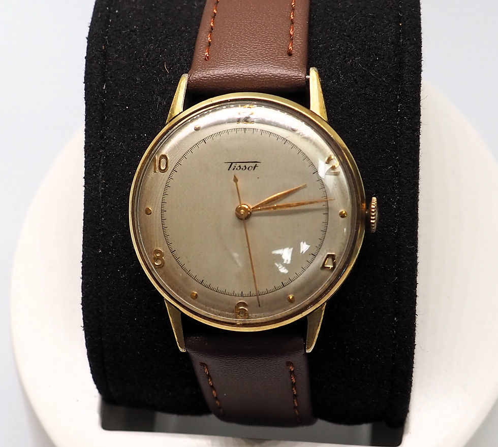 Thumbnail: Vintage Tissot Gold Plated Manual Wind Wristwatch c.1950s — 17 Jewels | Silver Dial | Arabic Numerals | Stainless Steel Back 