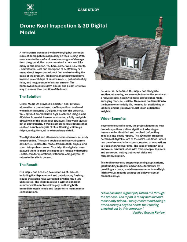 Case study on a roof inspection using 3D Photogrammetry
