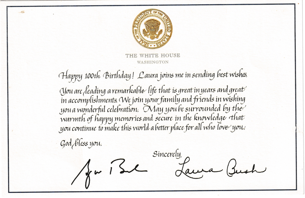2004 Bush Administration White House 100th Birthday Card
