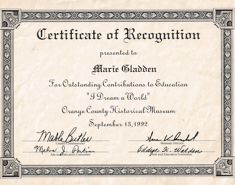 1992 Orange County Historical Museum Certificate of Recognition