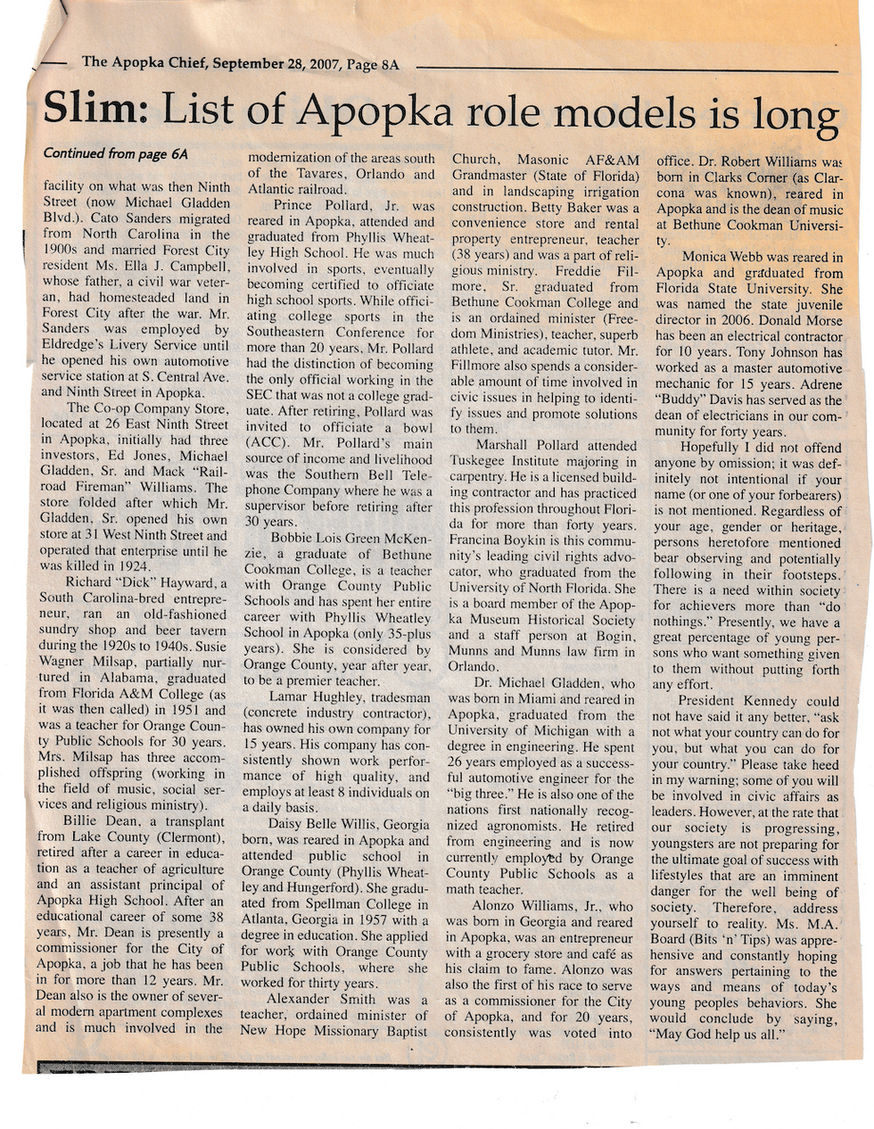 2007 "Apopka Has Role Models," The Apopka Chief, Page 2