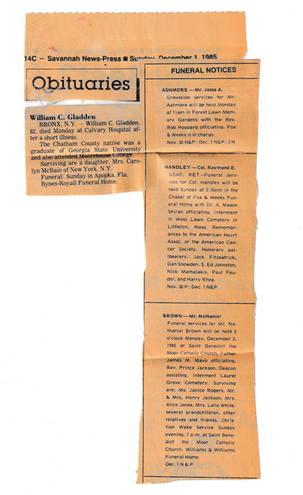 1985 Savannah News-Press Obituary Clipping 
