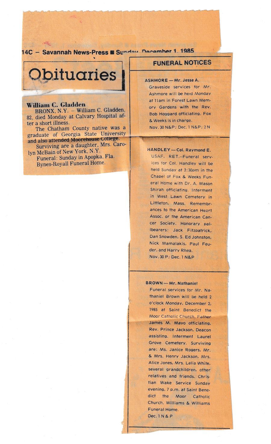 1985 Savannah News-Press Obituary Clipping