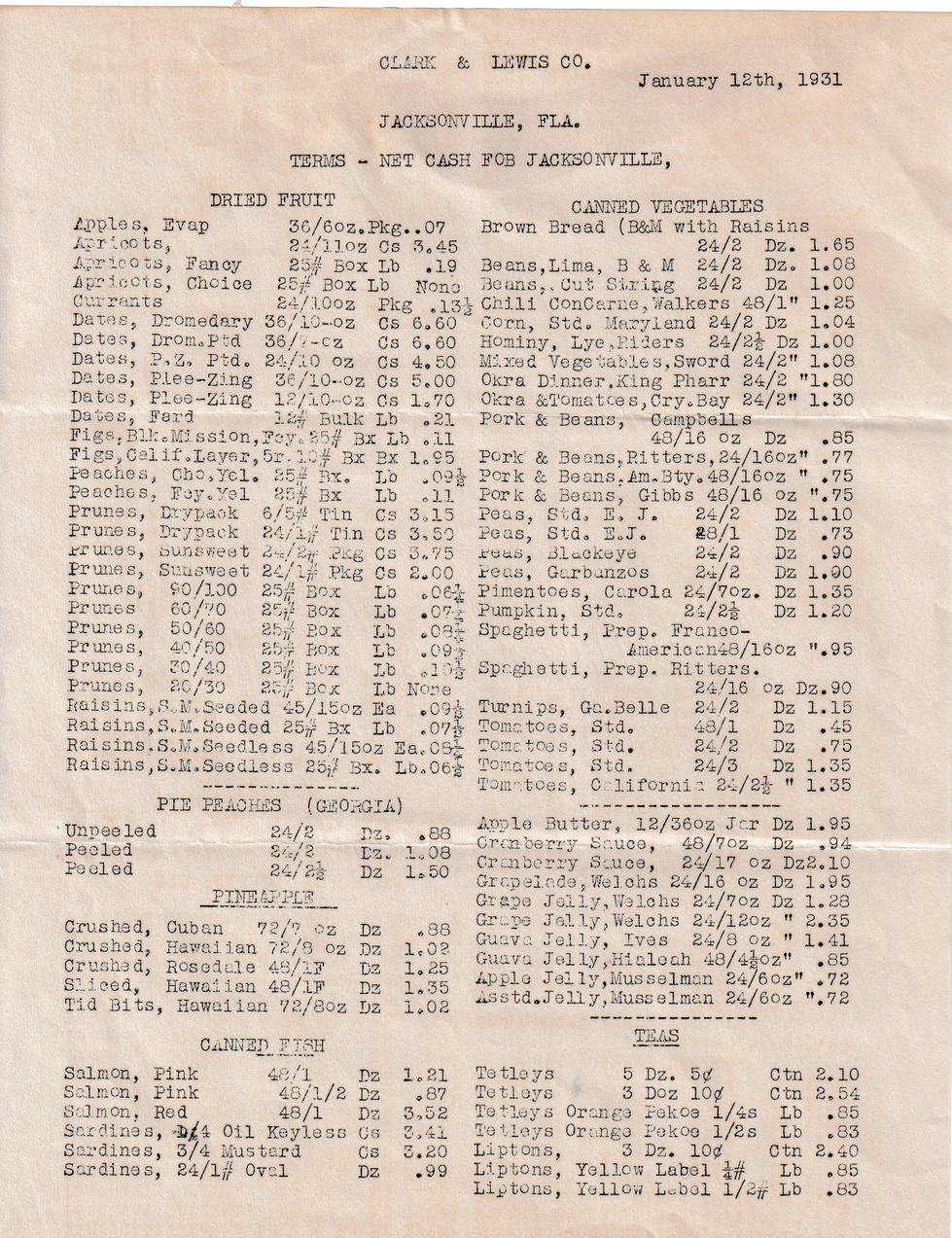 1931 Clark & Lewis Co. Wholesale Grocers Catalog