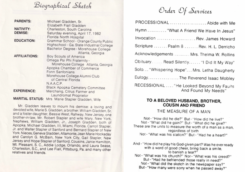 Obsequies for the Late Michael Gladden Jr.