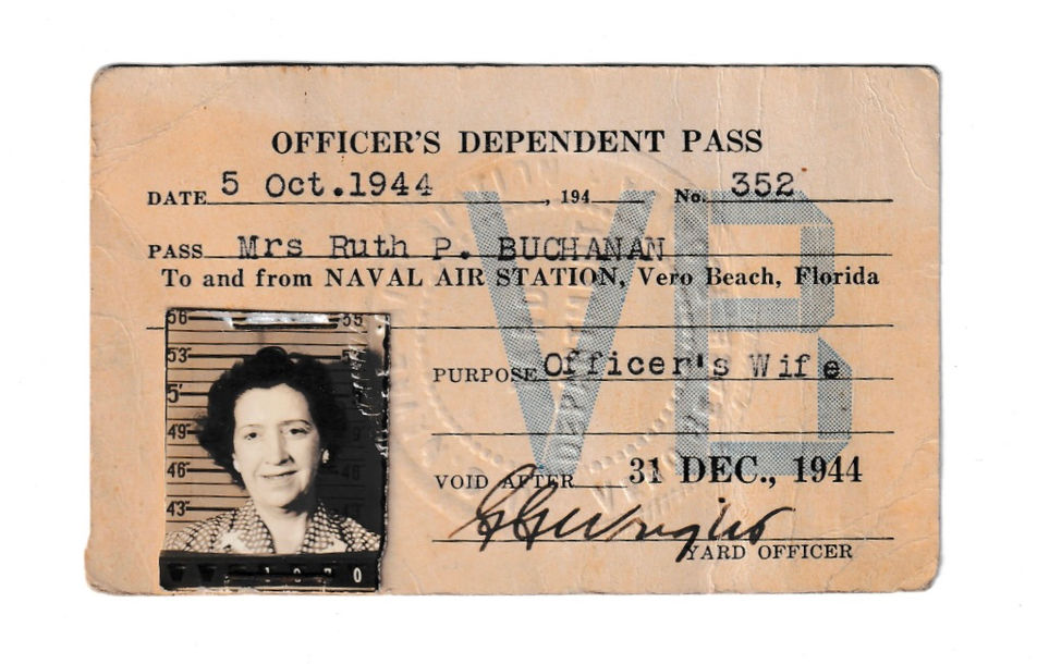 Officer's Dependent Pass for Mrs. Ruth P. Buchanan, Wife of Claude Buchanan