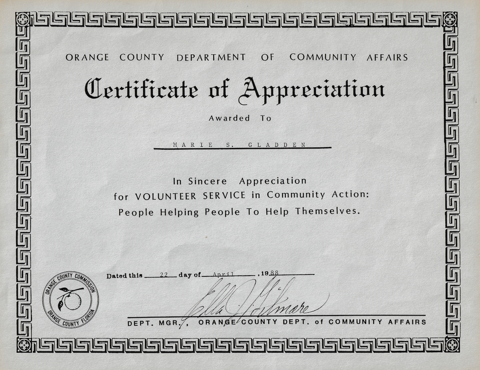 Orange County Department of Community Affairs Certificate of Appreciation