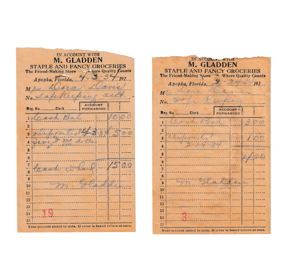 Two Receipts Marked for Safekeeping for Ms. Dora Lee Davis