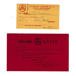Pendleton Chapter, Royal Arch Masons, Certification Card and Authenticity Letter