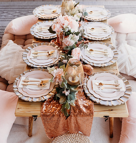 Rose gold and floral picnic table