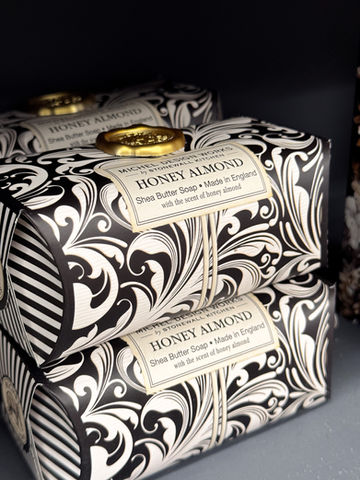 black and white printed large soaps with wax envelope stamp in gold