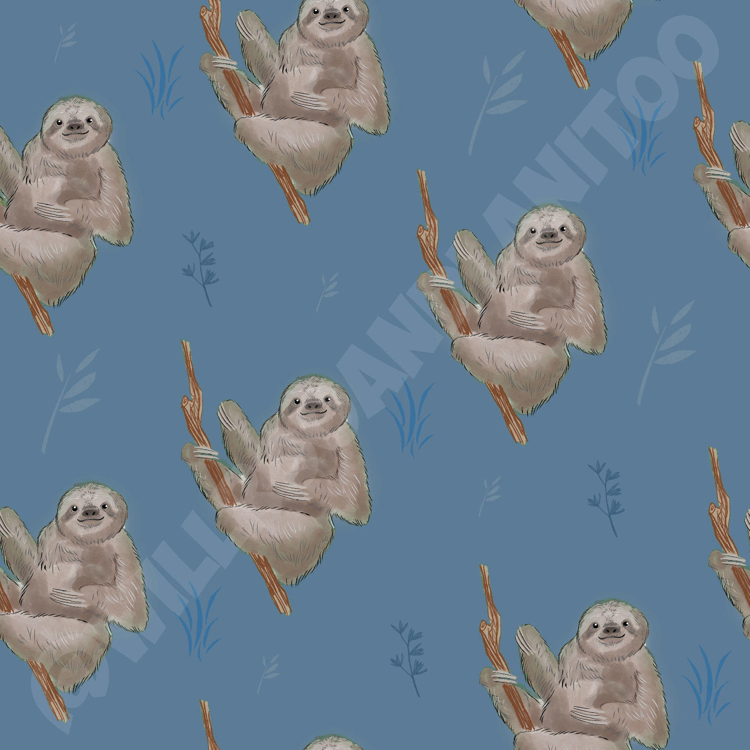 Seth Sloth Blue Long Sleeve Jessica Dress