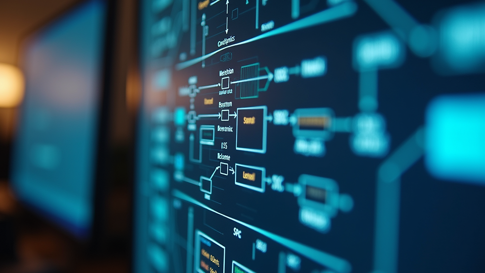 Close-up view of computer screen showing system integration flowchart