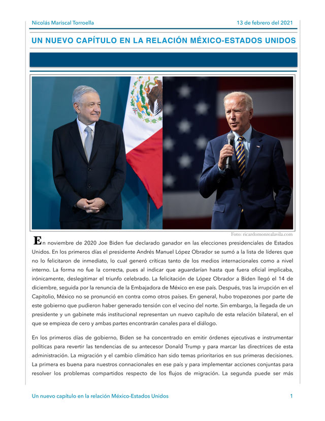 UN NUEVO CAPÍTULO EN LA RELACIÓN MÉXICO-ESTADOS UNIDOS
