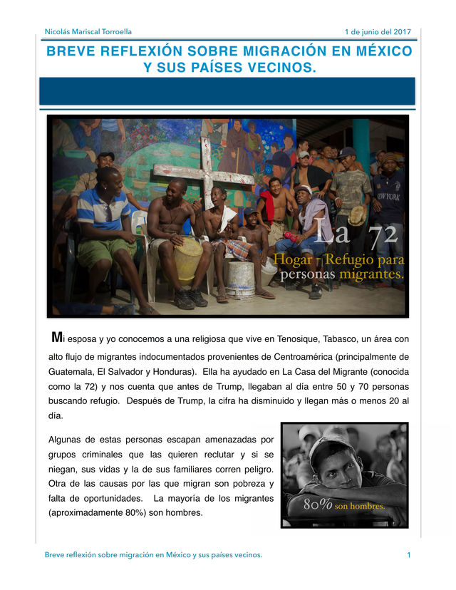 BREVE REFLEXIÓN SOBRE MIGRACIÓN EN MÉXICO
Y SUS PAÍSES VECINOS.