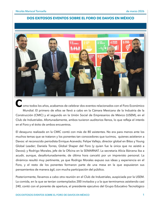 DOS EXITOSOS EVENTOS SOBRE EL FORO DE DAVOS EN MÉXICO