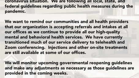 Community Guidance Center COVID-19 (coronavirus) Update, 4-24-2020