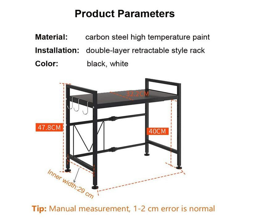 Thumbnail: Retractable Floor-Standing Microwave Oven Rack,Double Kitchen Rack Storage Rack