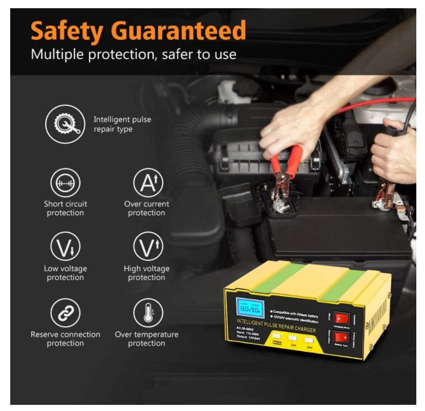 Thumbnail: Car battery charger 12V 24V Li-ion battery charger, automatic smart battery