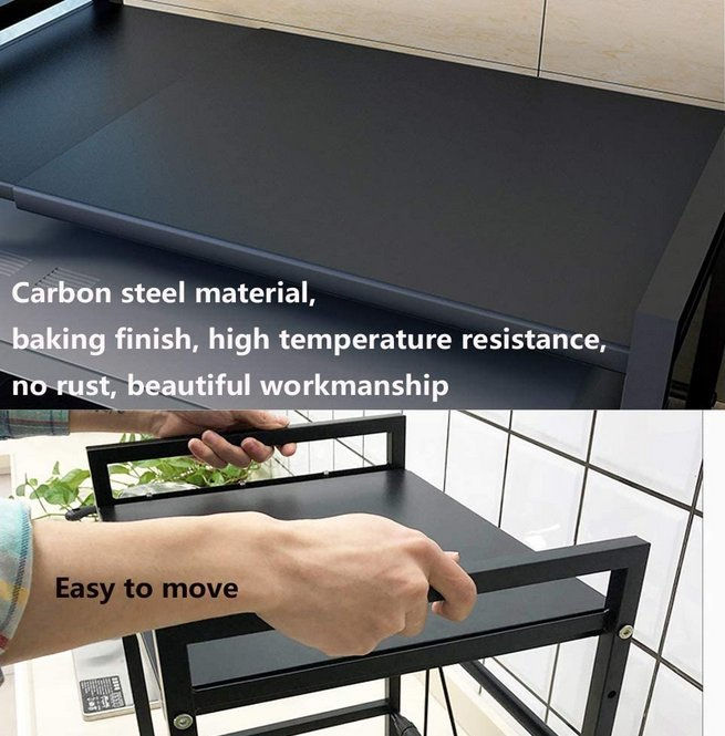 Thumbnail: Retractable Floor-Standing Microwave Oven Rack,Double Kitchen Rack Storage Rack