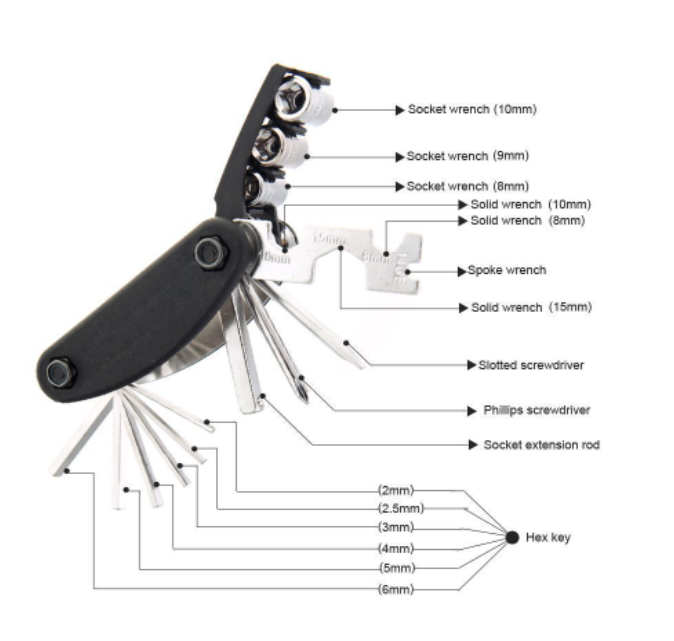 Thumbnail: 16 in 1 Utility Bike Repair Tool Kit - Allen Key, Multi-Socket Wrench, Screwdriv