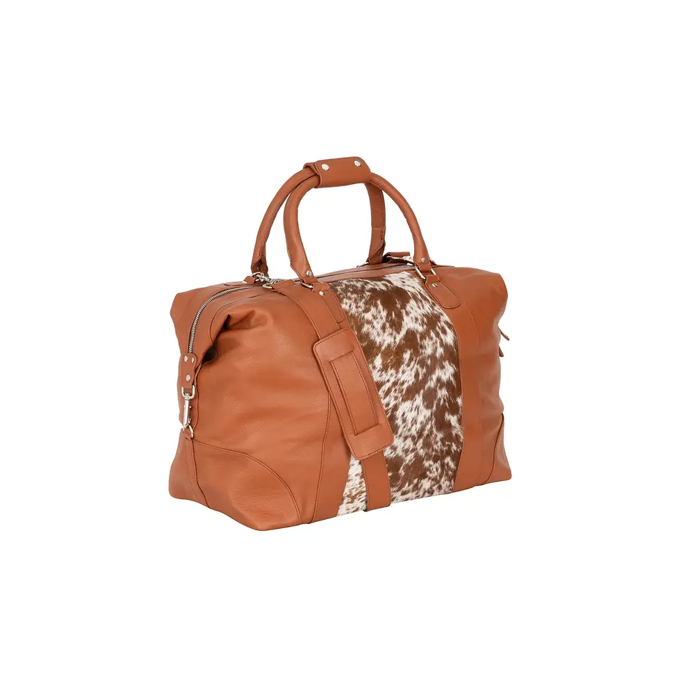 Thumbnail: Outback Hair-On Duffle – Tan Leather & Cowhide Travel Bag