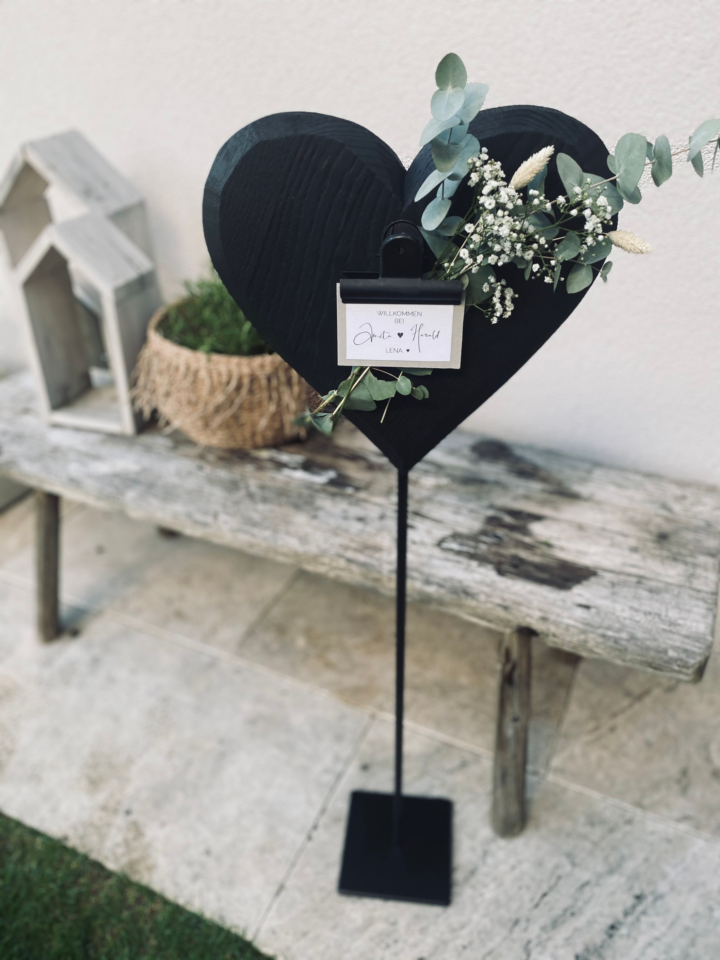 Herz "Willkommen bei..." auf Eisenständer