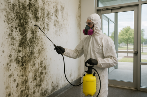 Commercial mold remediation in Orlando underway, showing professionals at work.