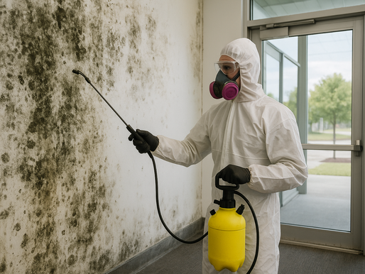 Commercial mold remediation in Orlando underway, showing professionals at work.