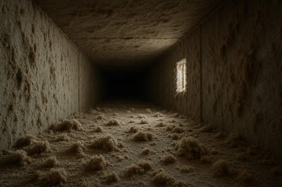Severely dirty air duct interior filled with dust and debris buildup, illustrating how dirty air ducts impact indoor air quality in Florida homes