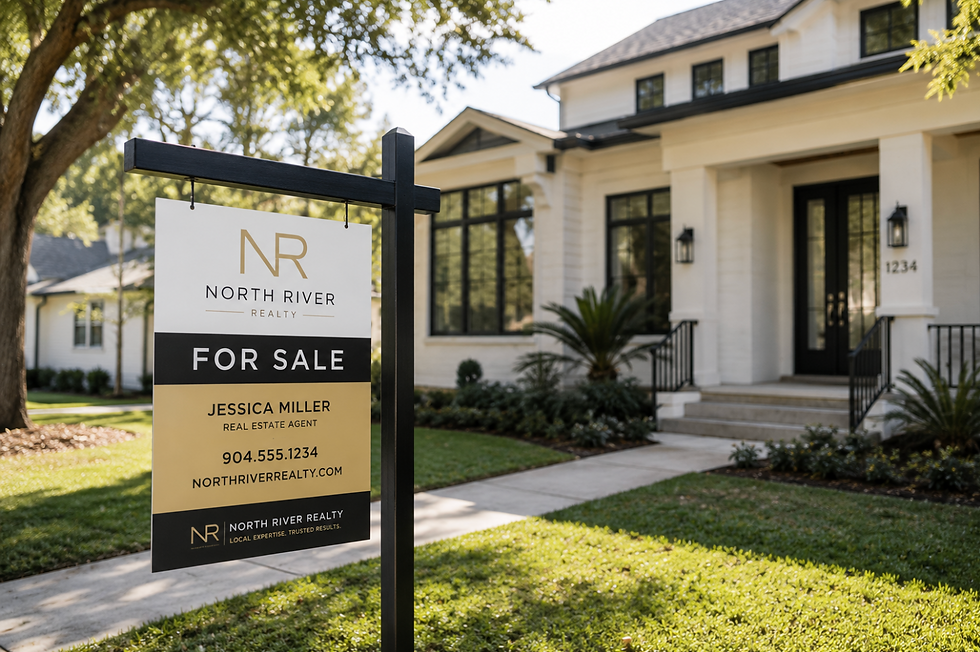 Custom real estate signs displayed on residential property to increase visibility, attract buyers, and generate leads for realtors.