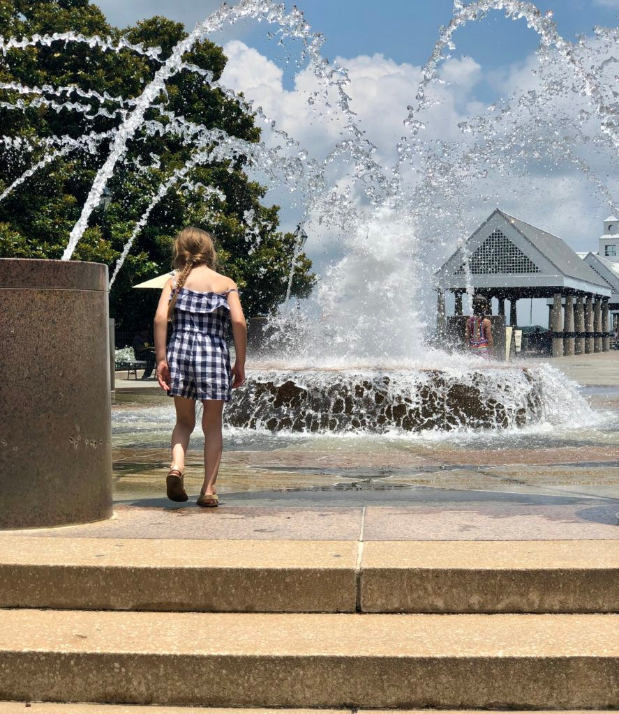 cooling off in the fountain at Waterfront Park downtown Charleston, South Carolina