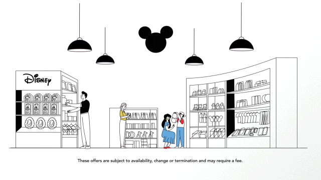 With sheer delight, a couple and their two kids witness a magical transition from a bustling Disney store to an enchanting restaurant, where dishes float around their table, immersing them in a world of wonder and culinary magic.