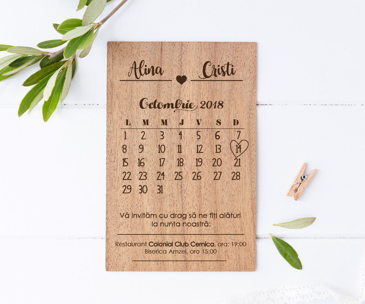 Invitatie pe lemn de nuc
